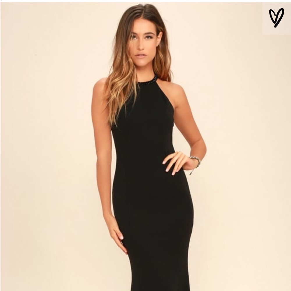 Lulus Girl in the Mirror Black Beaded Maxi Dress